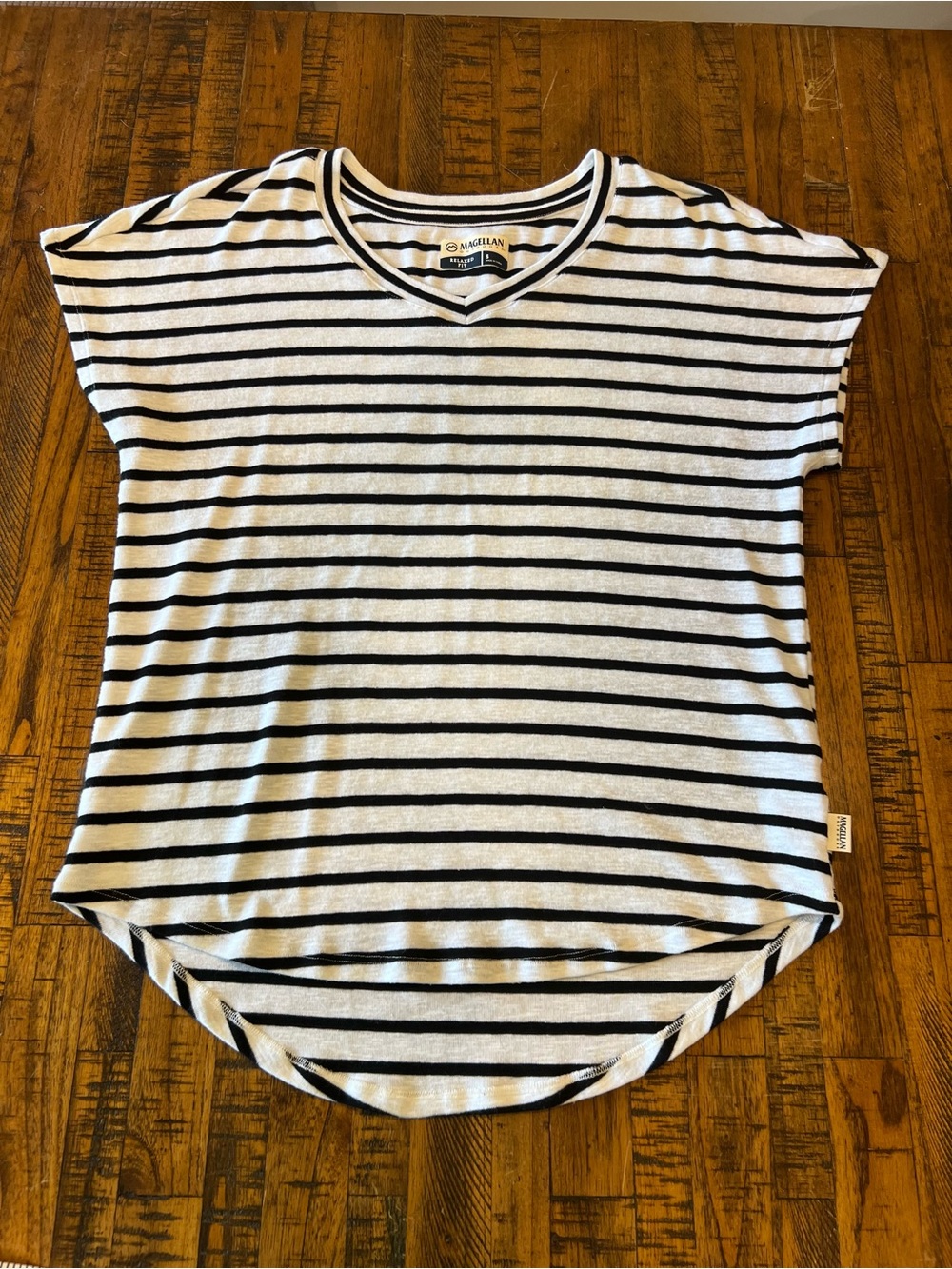 Magellan Outdoors Women's Black & White Striped V-Neck Tunic